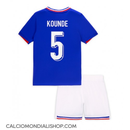 Maglie da calcio Francia Jules Kounde #5 Prima Maglia Bambino Europei 2024 Manica Corta (+ Pantaloni corti)